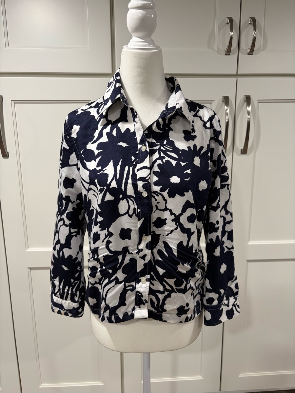 Lauren Ralph Lauren Navy and White Floral Button-Up Jacket
